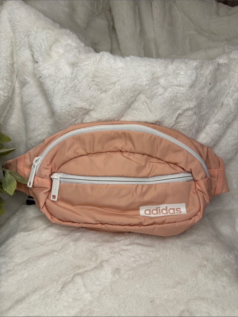 adidas muted pink Belt Bag with White Zippers